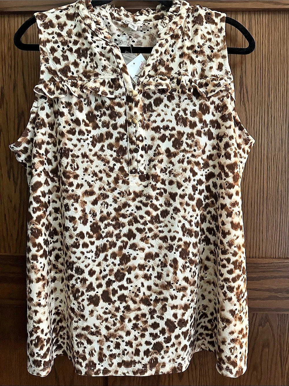 Animal Print Sleeveless Blouse in Brown & Cream